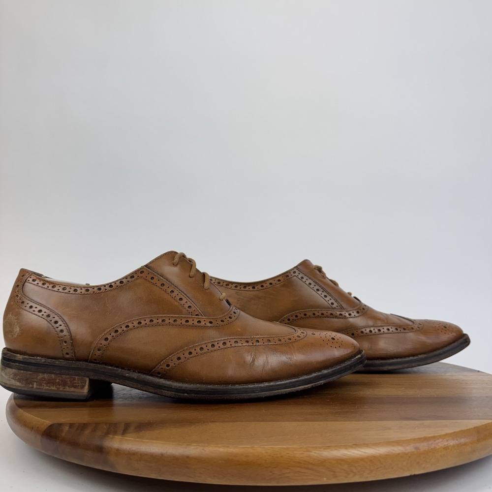 Mens Cole Haan Modern Classic Wingtip Brown Leather Dress Oxfords Shoes Size 9.5